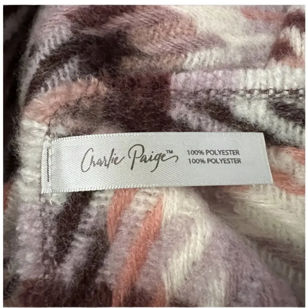 Charlie Paige Red Pink White Fringe Scarf Soft Warm 100% Polyester NEW Tags